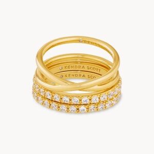 Kendra Scott Livy Gold Rings Set of 3 in White Crystal Size 7